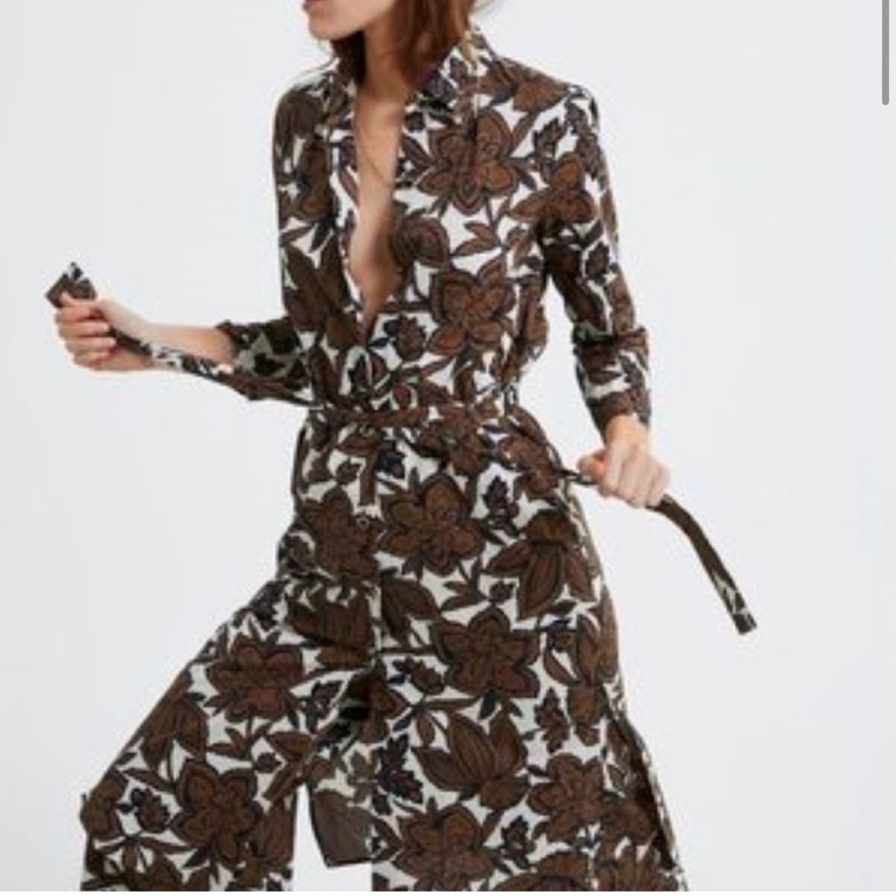 Zara Brown Floral Midi Dress